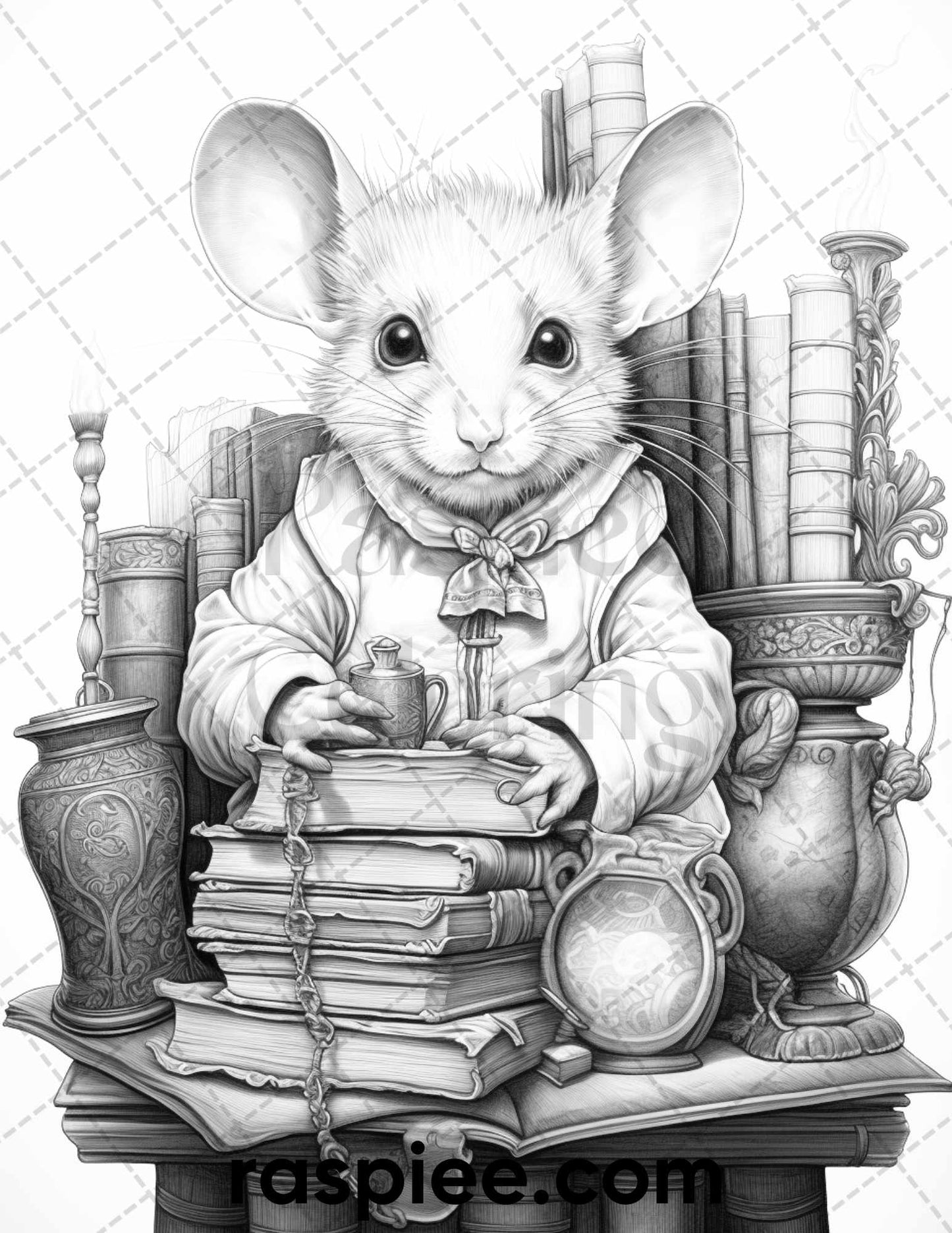 50 Enchanting Fairytale Mice Grayscale Coloring Pages Printable for Adults, PDF File Instant Download