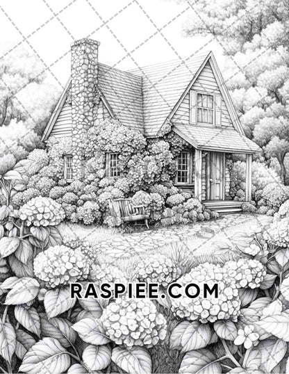 Fantasy Flower Houses Adult Coloring Pages Printable PDF Instant Download