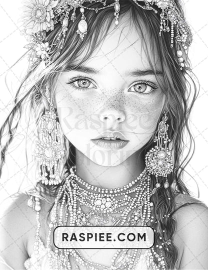 88 Bohemian Little Girls Portrait Adult Coloring Pages