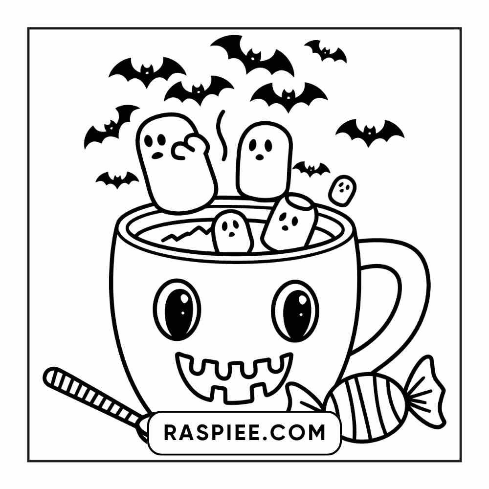 100 Bold Easy Spooky Food & Drinks Coloring Pages Printable PDF Instant Download - RASPIEE