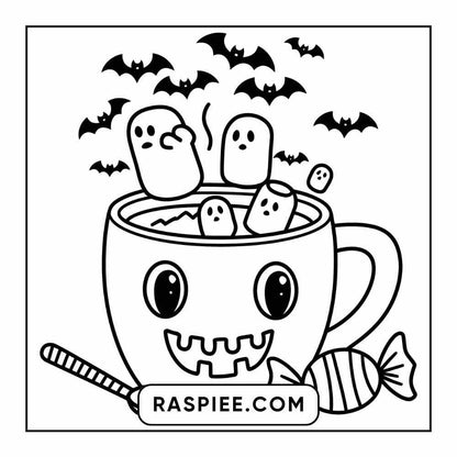 100 Bold Easy Spooky Food & Drinks Coloring Pages Printable PDF Instant Download - RASPIEE