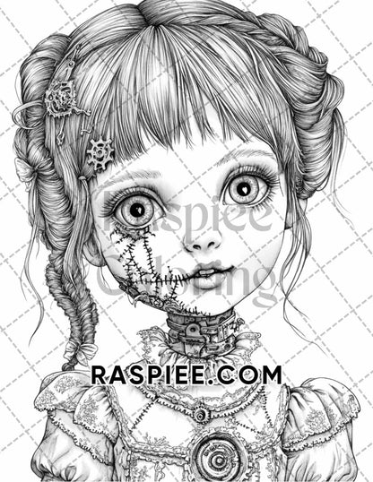 Steampunk Halloween Adult Coloring Pages Printable PDF Instant Download