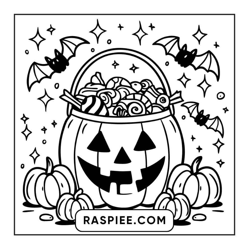 100 Bold and Easy Cute Halloween Coloring Pages Printable PDF Instant Download - RASPIEE