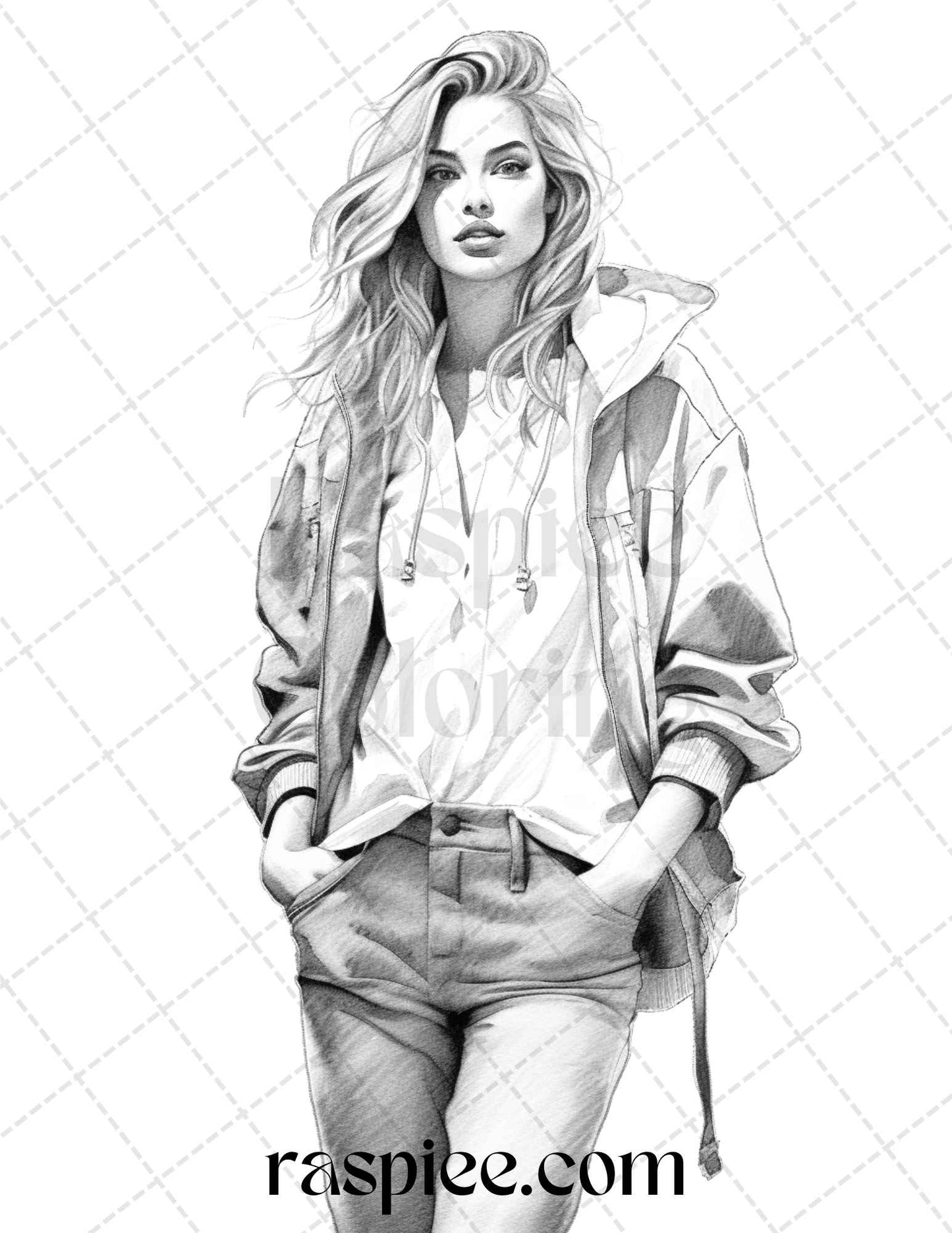 50 Streetwear Fashion Grayscale Coloring Pages Printable for Adults, PDF File Instant Download - raspiee