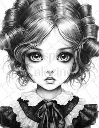 60 Adorable Gothic Girls Grayscale Coloring Pages Printable for Adults ...