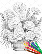 30 Flower Baskets Grayscale Coloring Pages for Adults, PDF File Instan ...