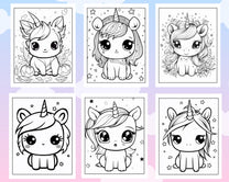 150 Adorable Kawaii Unicorn Printable Coloring Pages for Kids, Printab ...