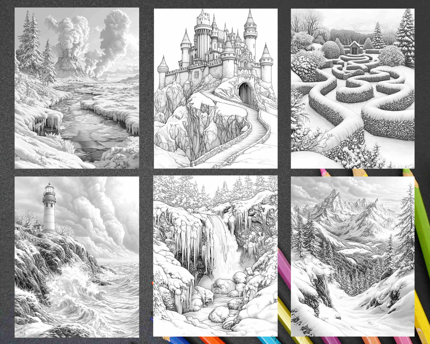 82 Winter Landscapes Adult Coloring Pages - RASPIEE