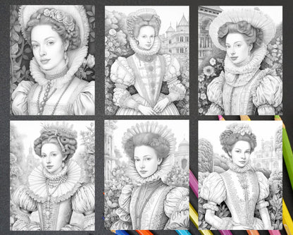 adult coloring pages, adult coloring sheets, adult coloring book pdf, adult coloring book printable, grayscale coloring pages, grayscale coloring books, portrait coloring pages for adults, portrait coloring book pdf, vintage coloring pages, Elizabethan Women Portraits Coloring Pages