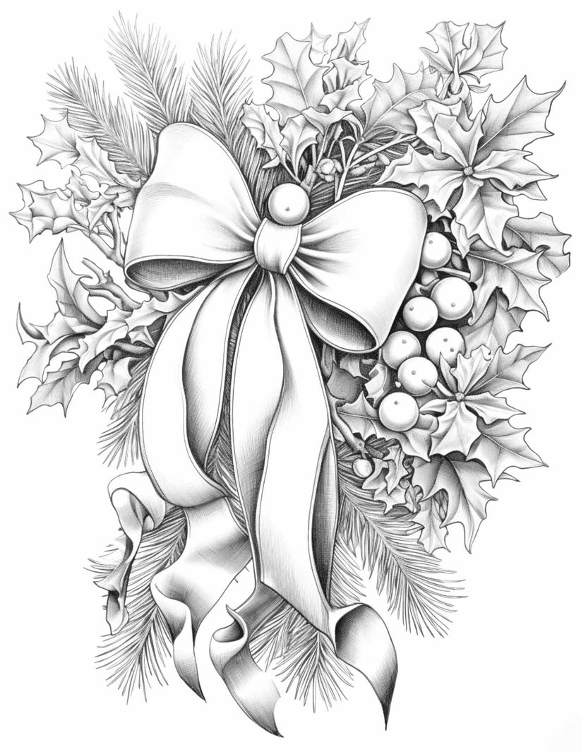 Free Christmas Decorations Grayscale Coloring Pages for Adults, Printa ...