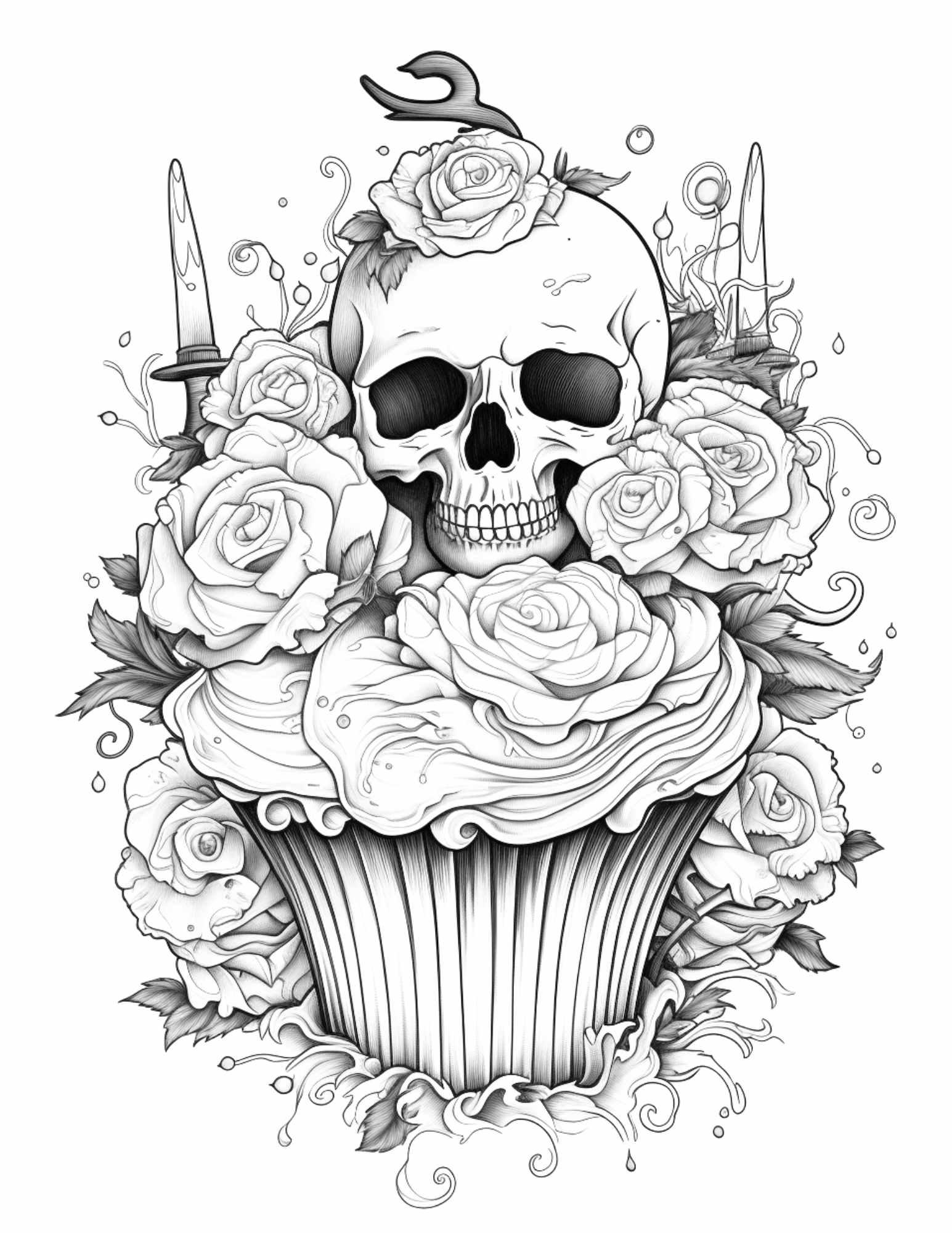 Free Halloween Spooky Cupcakes Grayscale Coloring Pages Printable for ...