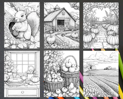 Autumn Charm Adult Coloring Pages Printable PDF Instant Download - RASPIEE