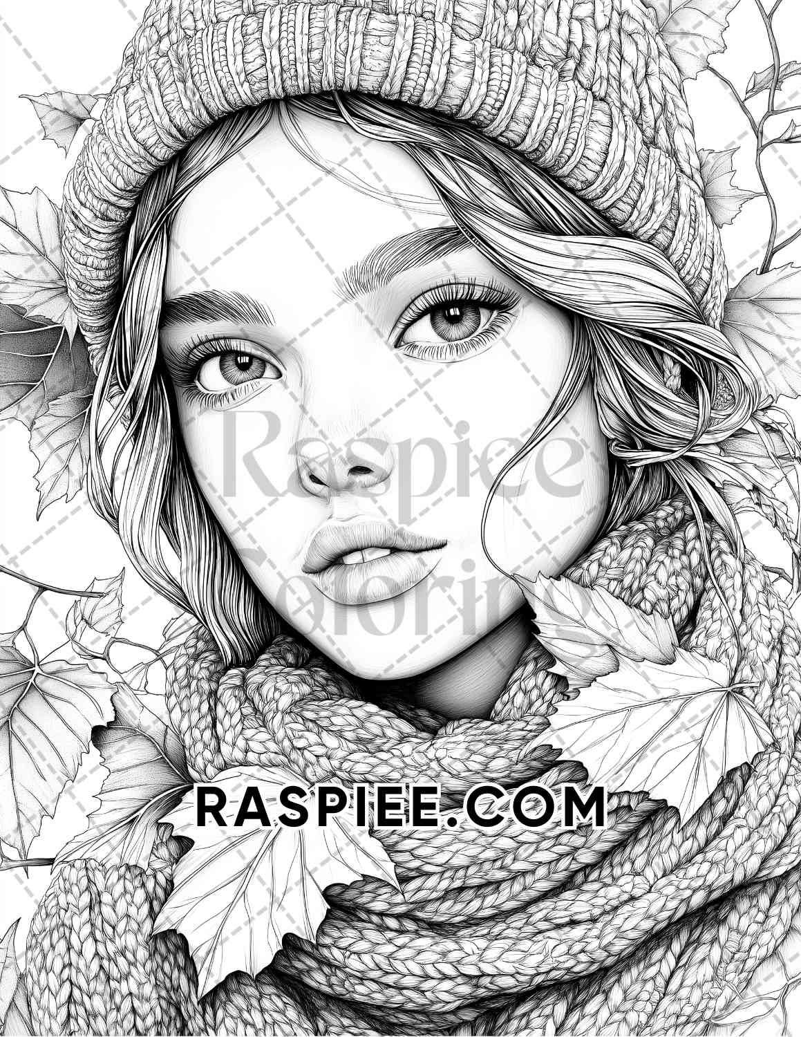 Autumn Beauties Portrait Adult Coloring Pages Printable PDF Instant Download