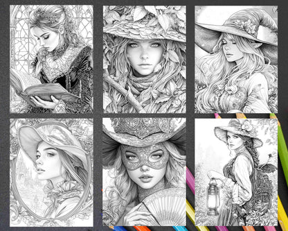 Enchanted Witches Adult Coloring Pages Printable PDF Instant Download - RASPIEE