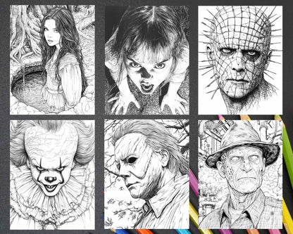 Legends of Horror Halloween Adult Coloring Pages Printable PDF Instant Download