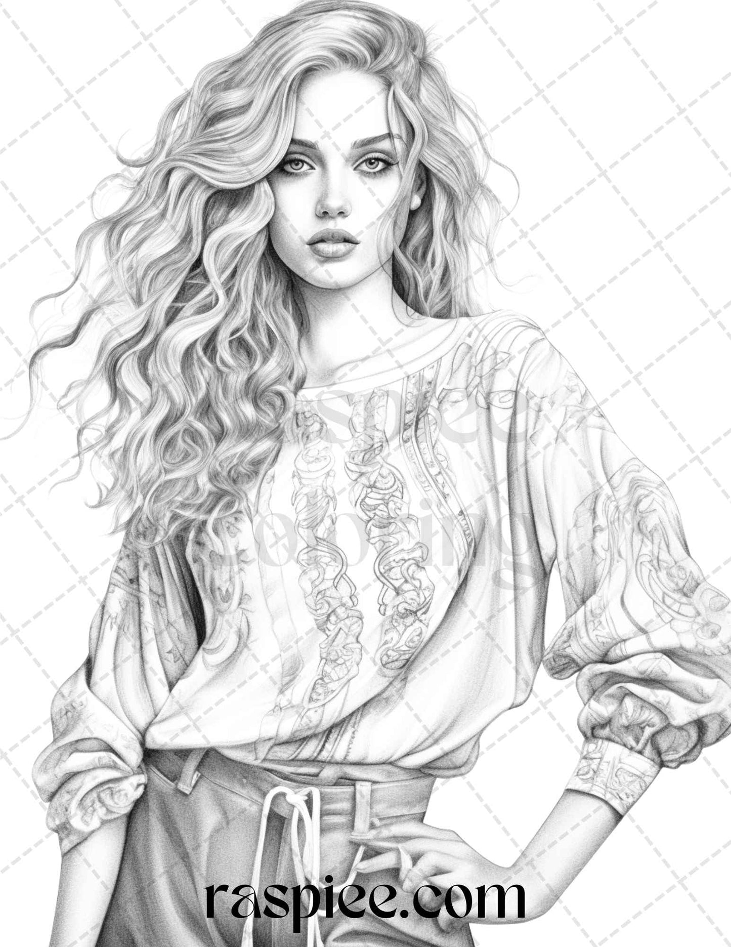 Streetwear fashion grayscale coloring page, Printable adult coloring page, Trendy urban style grayscale art, Fashion illustration coloring printable, Grayscale fashion coloring for adults