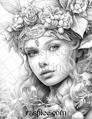 50 Winter Fairy Grayscale Coloring Pages Printable for Adults, PDF Fil ...