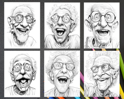 Portrait Coloring Pages for Adults, Portrait Coloring Book Printable, Men Portrait Coloring Pages, Grandpa Coloring Pages, Funny Grandpa Coloring Pages, Grayscale Coloring Pages for Adults
