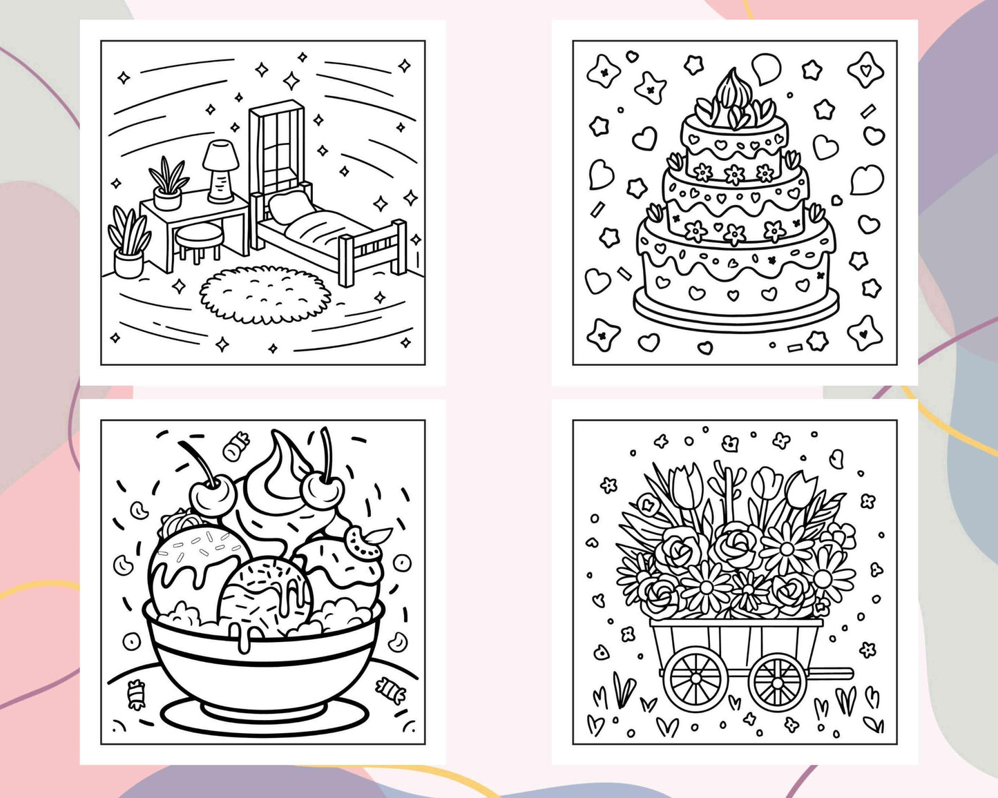 90 Bold and Easy Stress Relief Coloring Pages Printable PDF Instant Download - RASPIEE