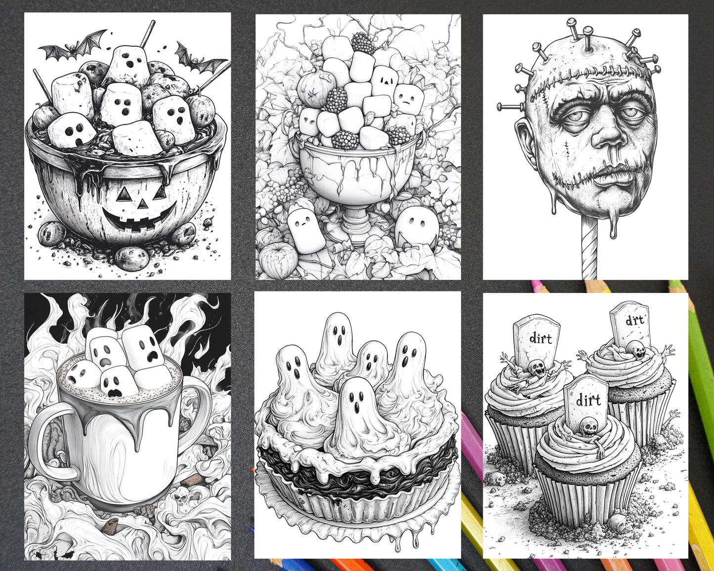 Spooky Desserts Halloween Adult Coloring Pages Printable PDF