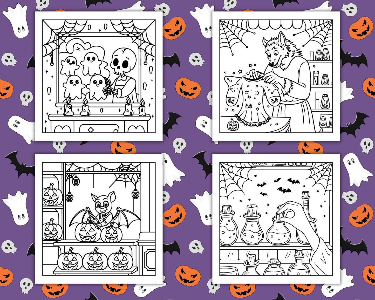 77 Bold and Easy Spooky Shop Coloring Pages Printable PDF Instant Download - RASPIEE