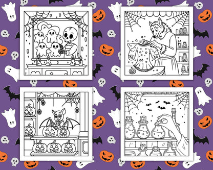 77 Bold and Easy Spooky Shop Coloring Pages Printable PDF Instant Download - RASPIEE