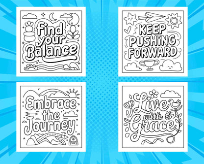 78 Bold and Easy Inspirational Words Coloring Pages Printable PDF Instant Download - RASPIEE