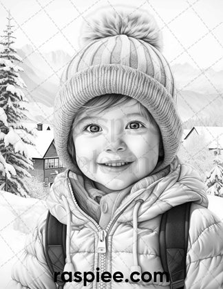 50 Baby Winter Portrait Grayscale Coloring Pages Printable for Adults ...