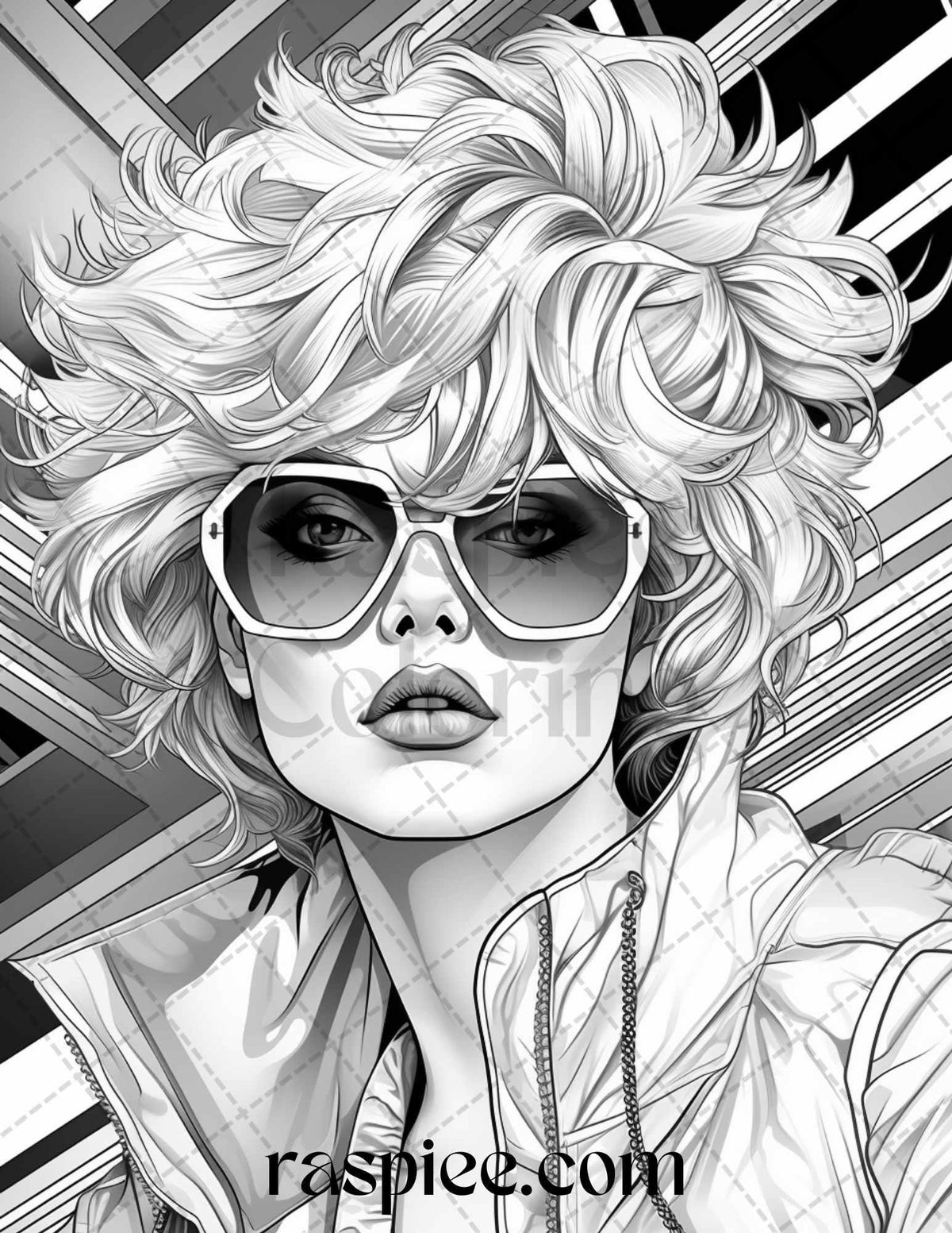 1980s New Wave Pop Star Grayscale Coloring Pages Printable for Adults,