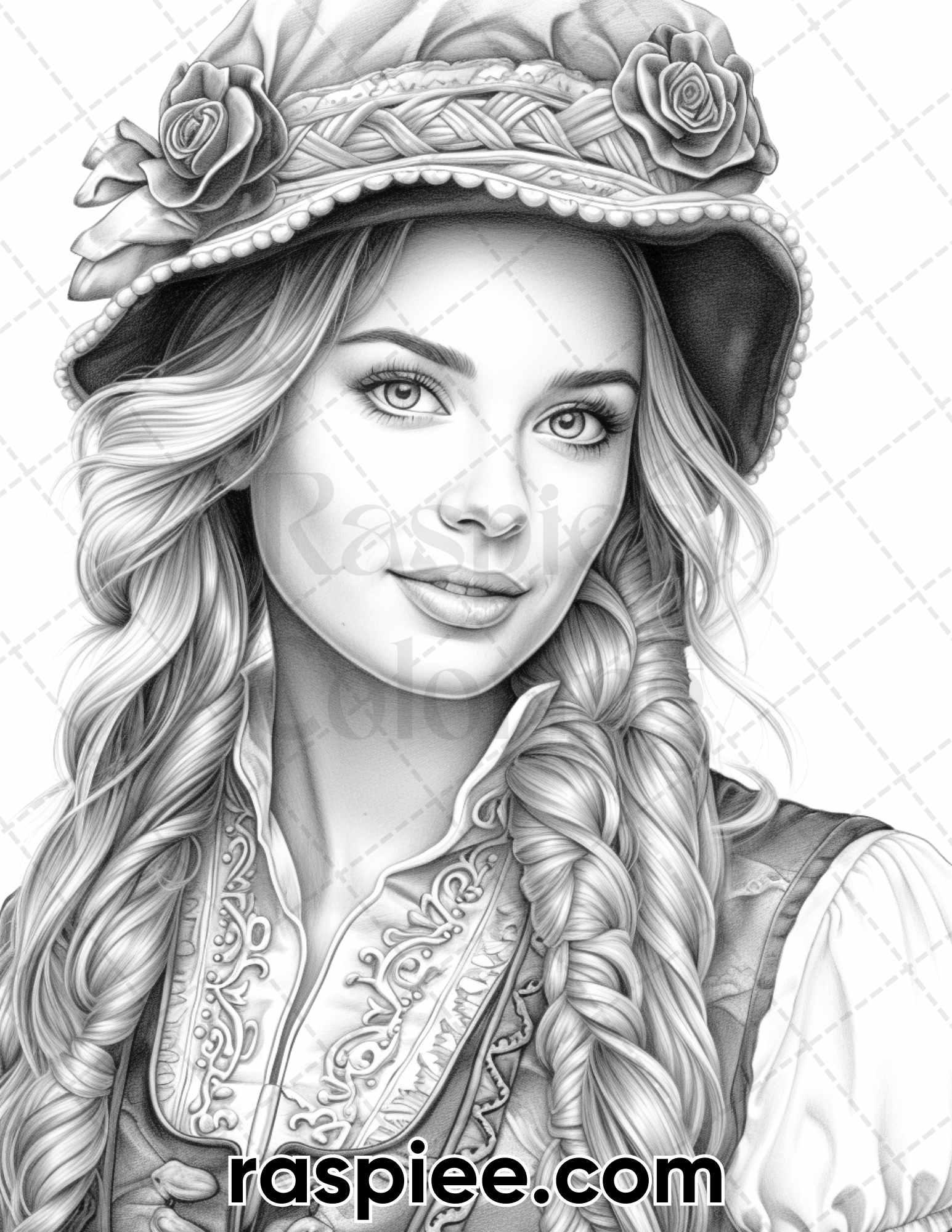 50 Oktoberfest Girls Grayscale Coloring Pages for Adults, Printable PD ...