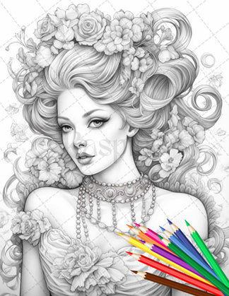 43 Beautiful Victorian Women Grayscale Coloring Pages Printable for Ad ...