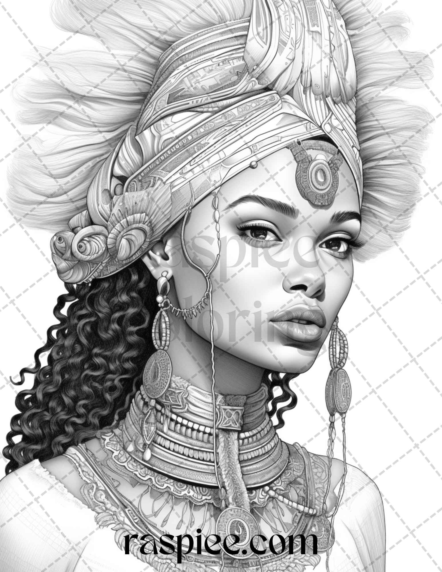African women grayscale coloring pages, printable grayscale coloring pages, adult coloring pages, African women art, African women illustrations, portrait coloring pages for adults