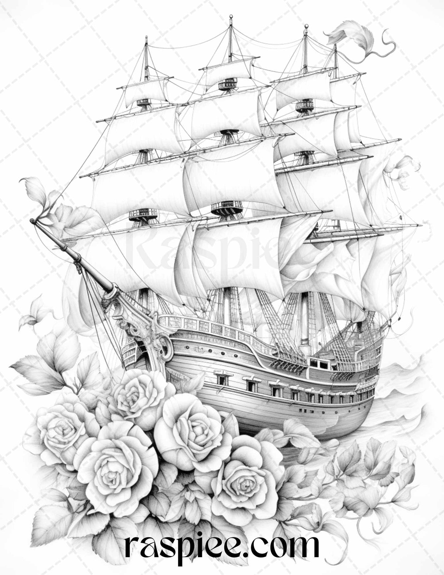 Flower Ships Coloring Page for Adults, Printable Grayscale Coloring Sheet, Relaxing Adult Coloring Activity, Stress-Relief Coloring Page, Instant Download Coloring Printable, DIY Adult Coloring Book Page, Creative Coloring for Relaxation