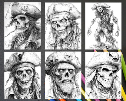 Zombie Pirates Halloween Adult Coloring Pages Printable PDF Instant Download