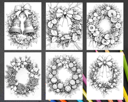 72 Christmas Wreaths Adult Coloring Pages - RASPIEE