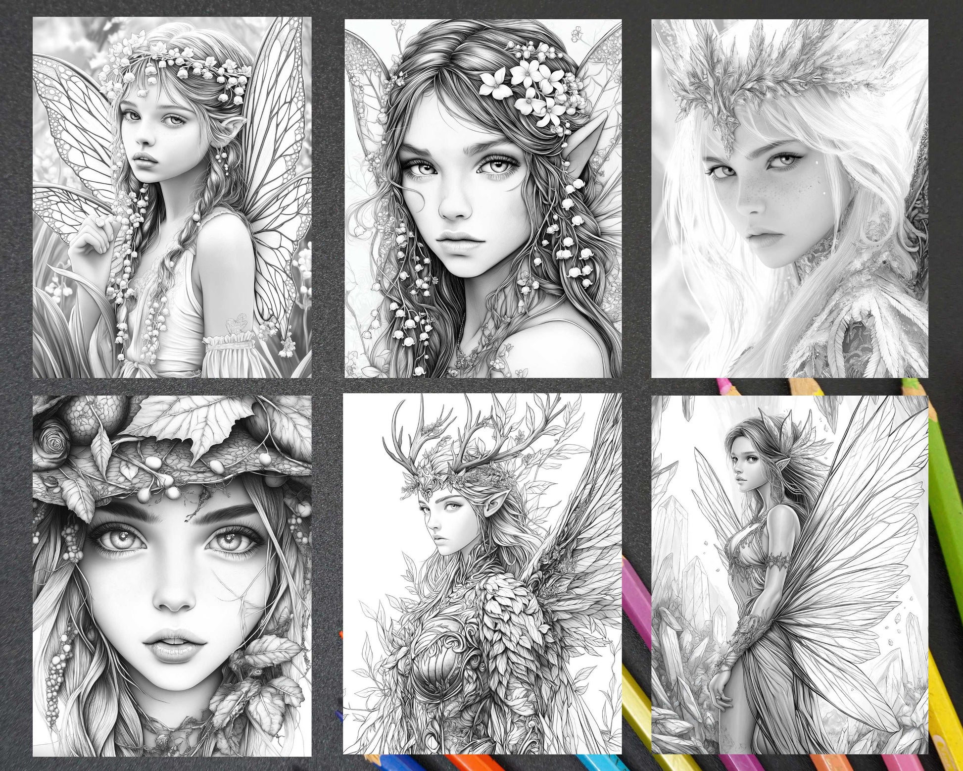 Fairy Beauties Portrait Adult Coloring Pages Printable PDF Instant Download