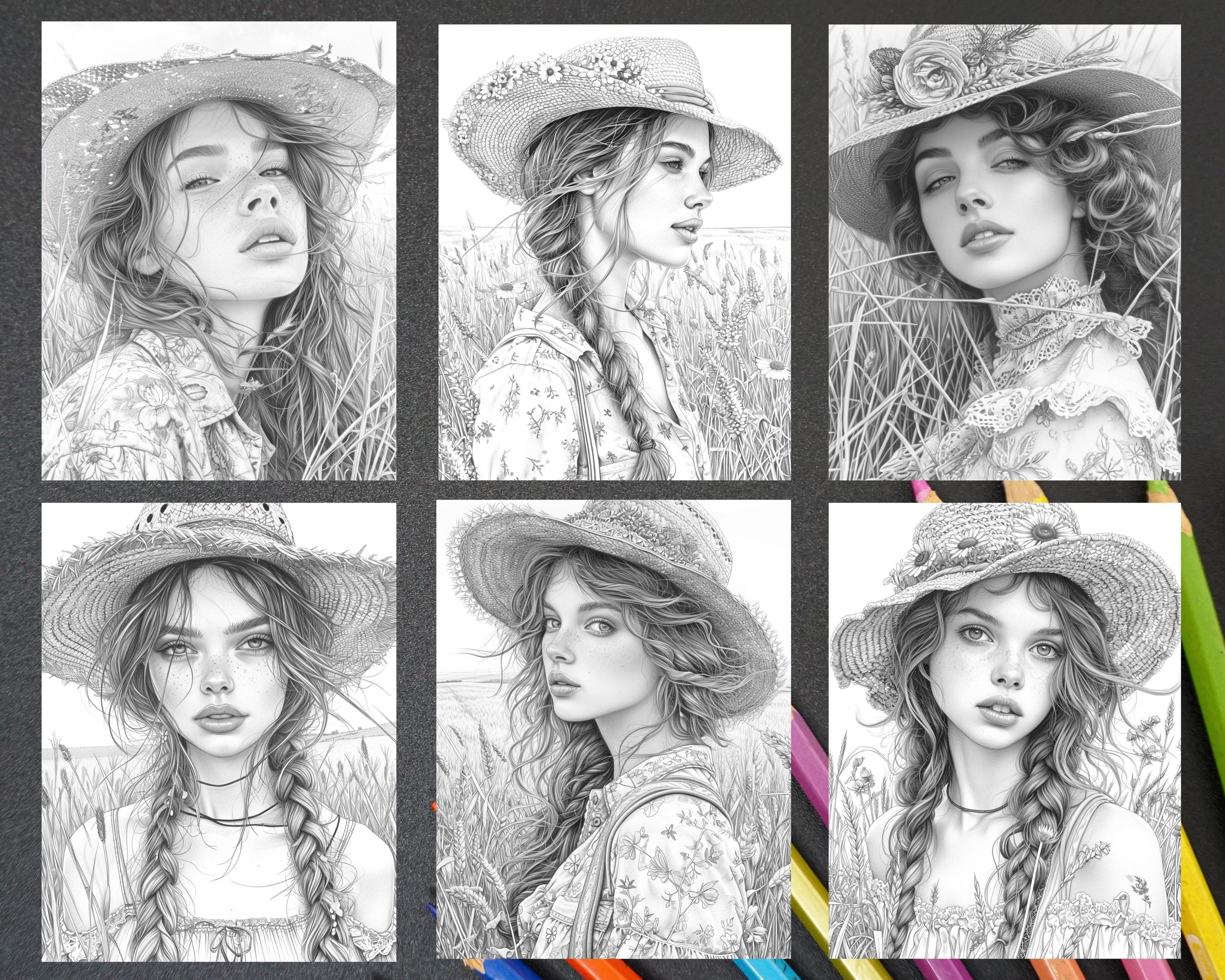 66-vintage-country-girls-grayscale-adult-coloring-pages-printable-pdf