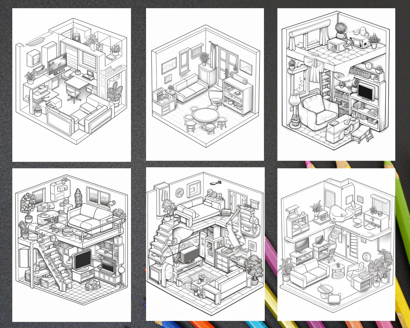 40 Pocket Room Coloring Pages Printable for Adults Kids, PDF File Inst