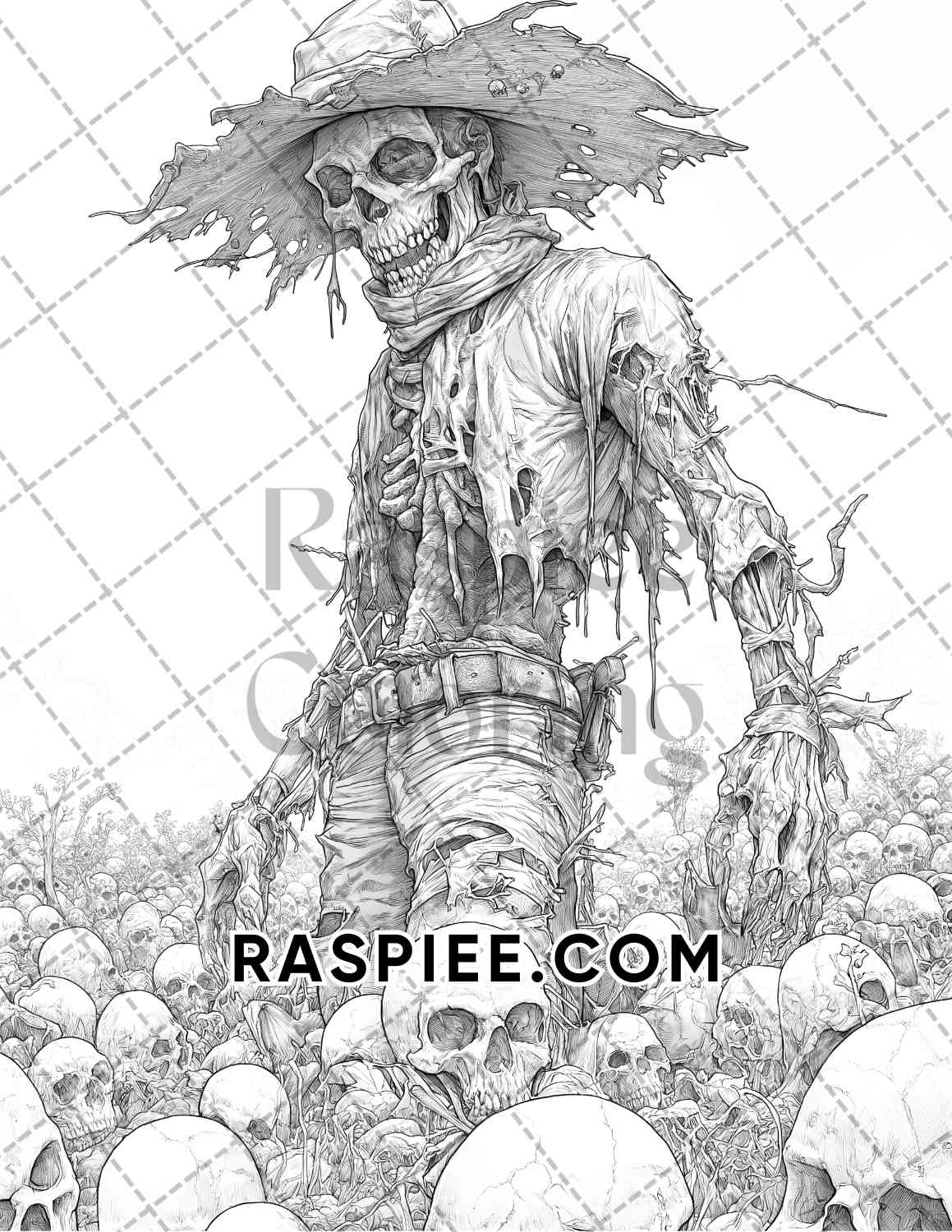 Horror Scarecrow Halloween Adult Coloring Pages Printable PDF Instant Download