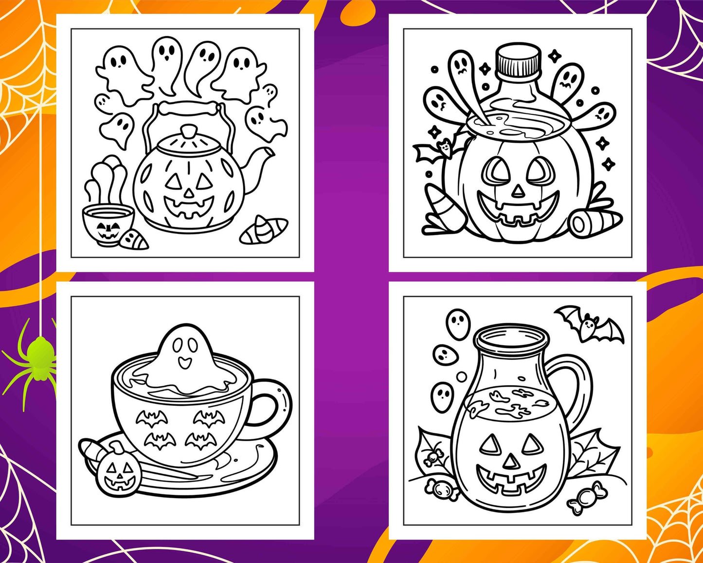 100 Bold Easy Spooky Food & Drinks Coloring Pages Printable PDF Instant Download - RASPIEE