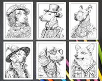 50 Dogs Dressed Up Adult Coloring Pages Printable PDF Instant Download ...