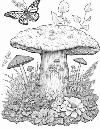 100 Mushroom Forest Coloring Pages Printable for Adults and Kids, Gray ...