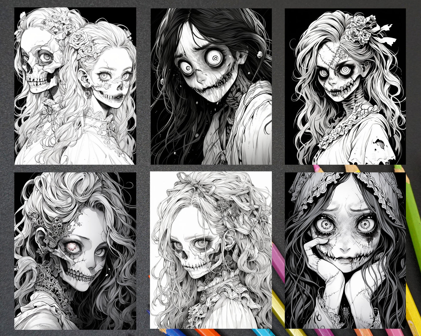 Grayscale Horror Coloring Pages, Adult Printable Coloring Sheets, Printable Gothic Coloring Pages, Mysterious Ladies in Scary Coloring, Horror Coloring Pages, Halloween Coloring Pages, Spooky Coloring Pages, October Coloring pages, Halloween Grayscale Coloring Pages, Halloween Coloring Sheets