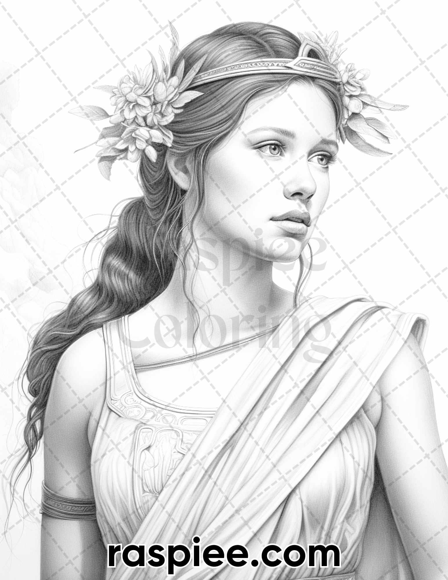 60 Ancient Greece Women Grayscale Coloring Pages for Adults, Printable ...