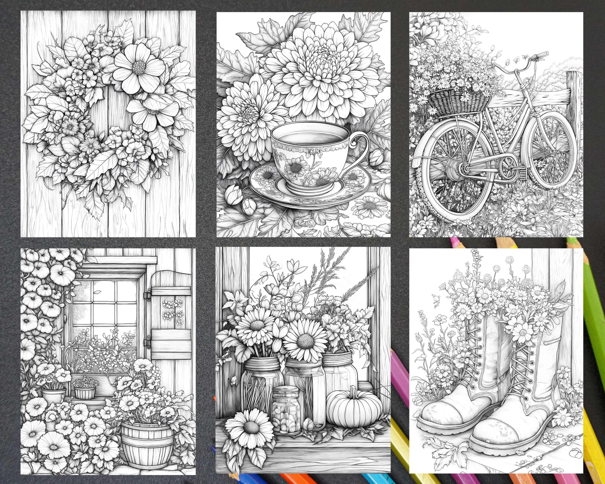 Fall Flowers Adult Coloring Pages Printable PDF Instant Download - RASPIEE