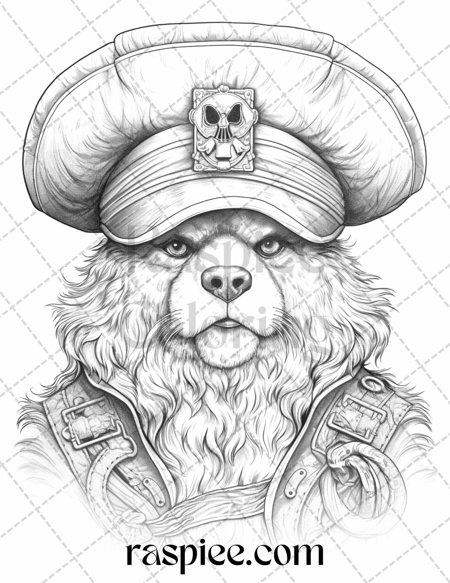 Pirate Animals Grayscale Coloring Page Printable Coloring Pages for Adults, Pirate Theme Coloring Book Page, Printable Animal Illustration, Animal Coloring Pages for Adults