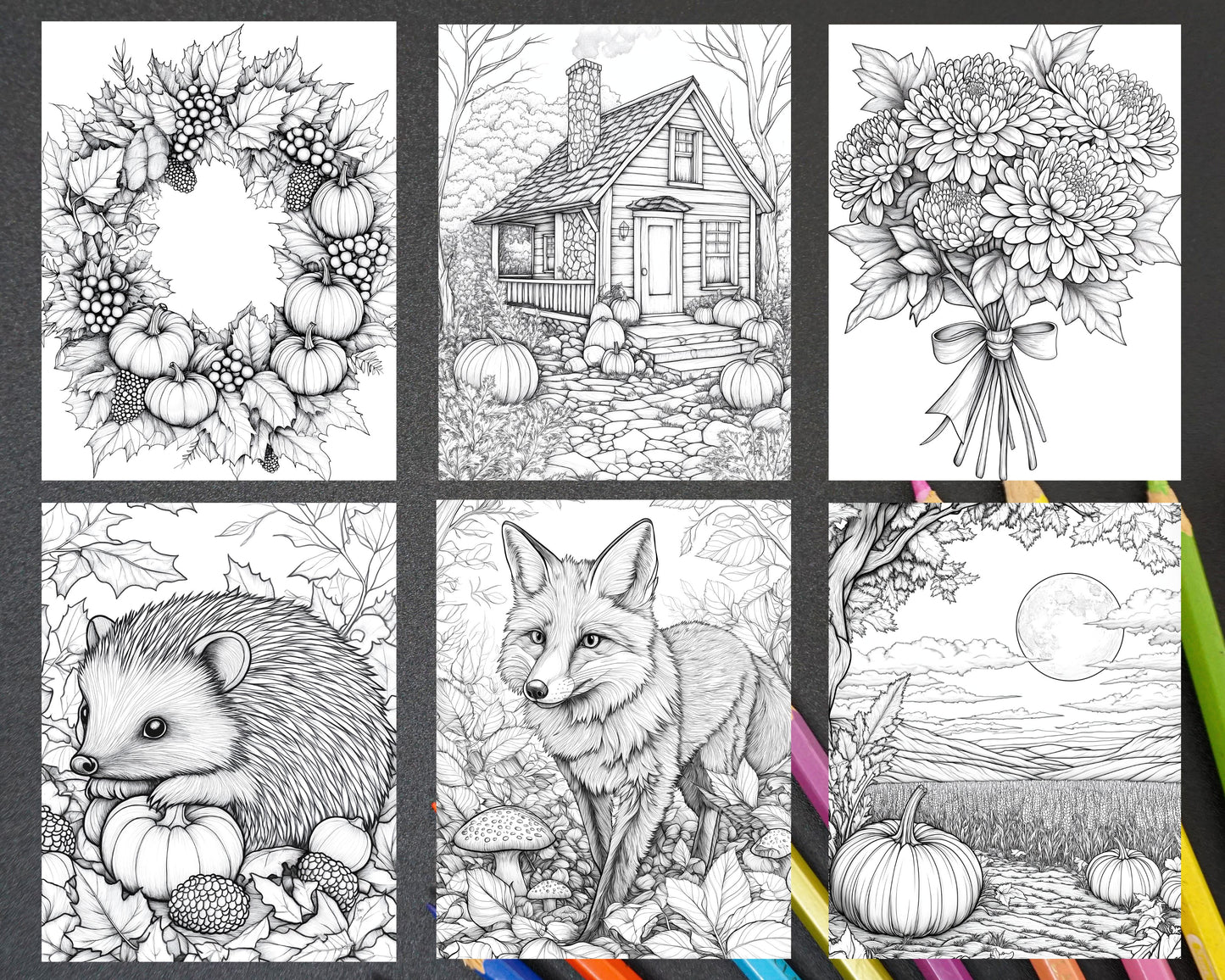 Hello Autumn Adult Coloring Pages Printable PDF Instant Download