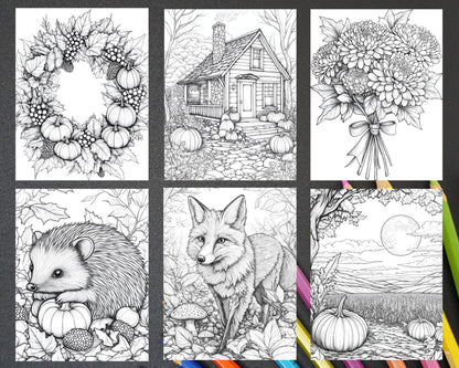 Hello Autumn Adult Coloring Pages Printable PDF Instant Download - RASPIEE