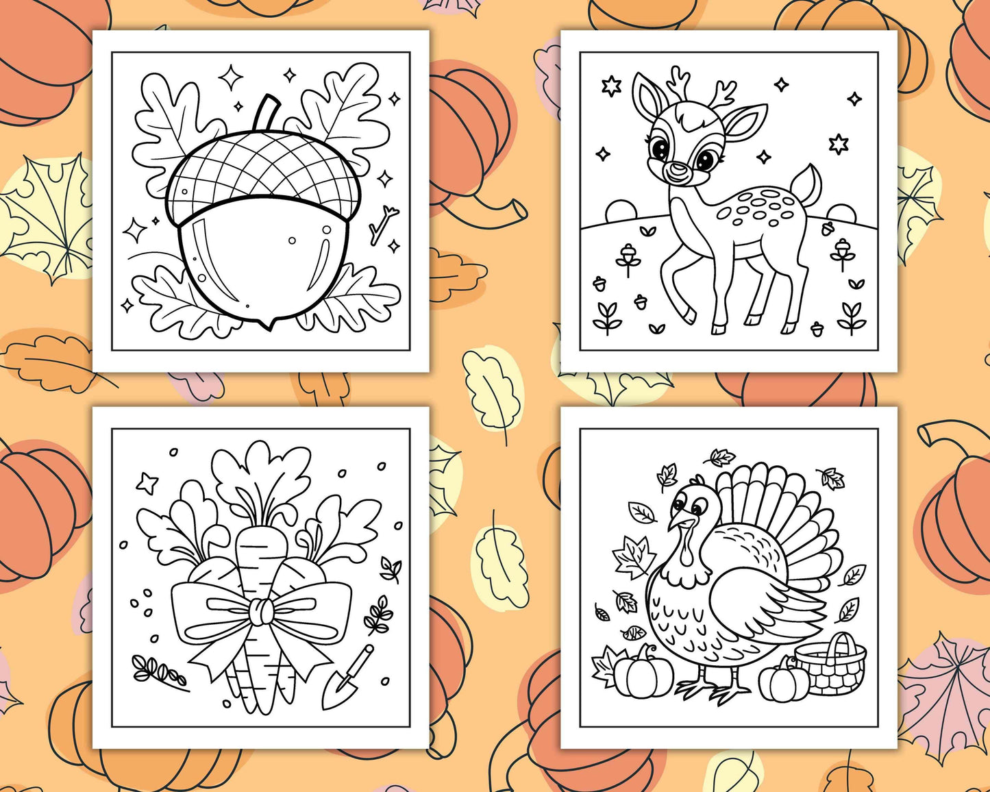 108 Bold and Easy Thanksgiving Coloring Pages Printable PDF Instant Download - RASPIEE