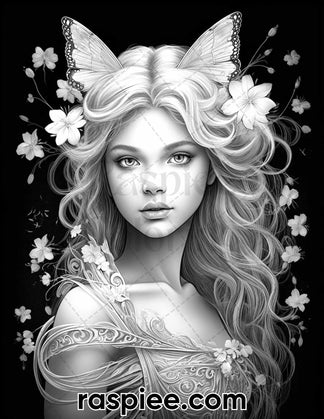 50 Starlight Fairy Grayscale Coloring Pages for Adults, Printable PDF ...